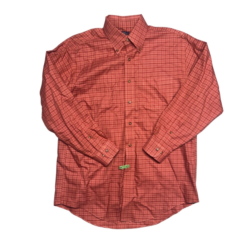 Brooks Brothers 346 Medium Orange Micro Check Non-Iron Cotton Button Down Shirt